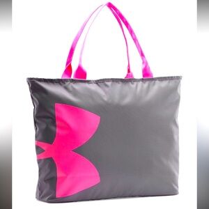 Under Armour Women Big Logo Tote Yoga Gym Training Travel Duffel Bag Grey Pink